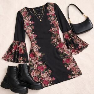 INC International Concepts Women's Floral Pleated Bell Sleeves Dress 4